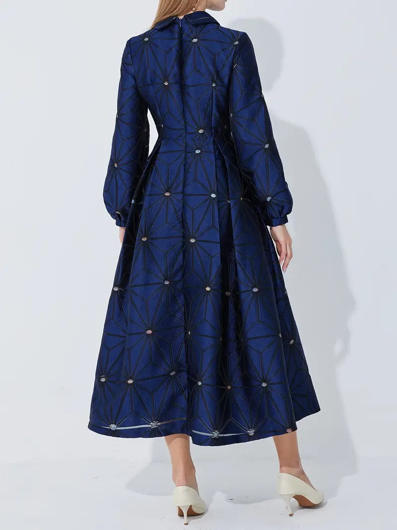 Damska Sukienka Midi z Długimi Rękawami