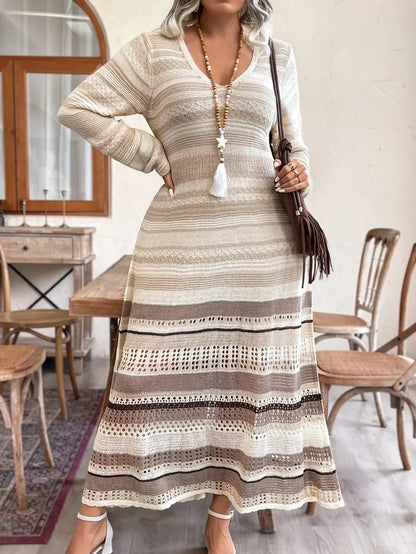 Damska Sukienka Maxi z Długimi Rękawami