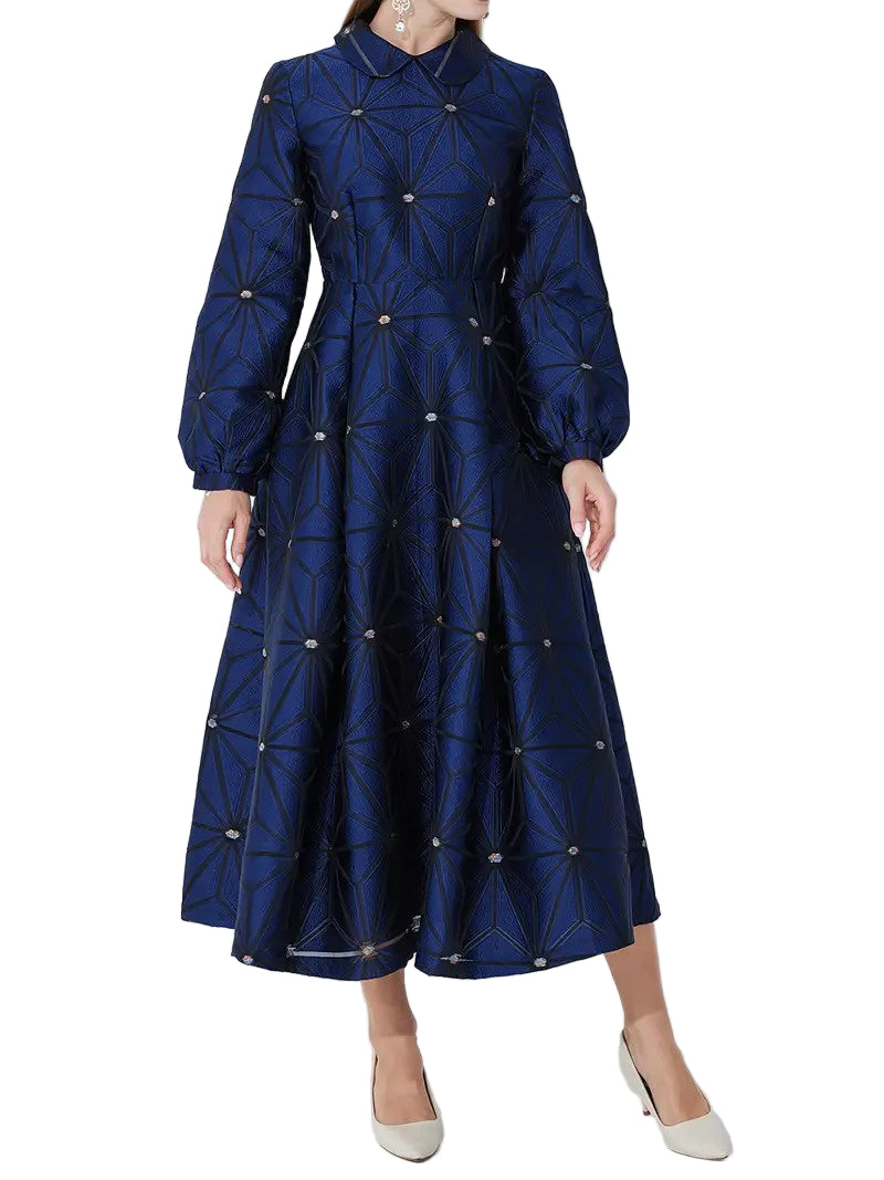 Damska Sukienka Midi z Długimi Rękawami