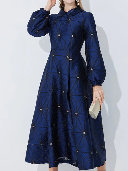 Damska Sukienka Midi z Długimi Rękawami