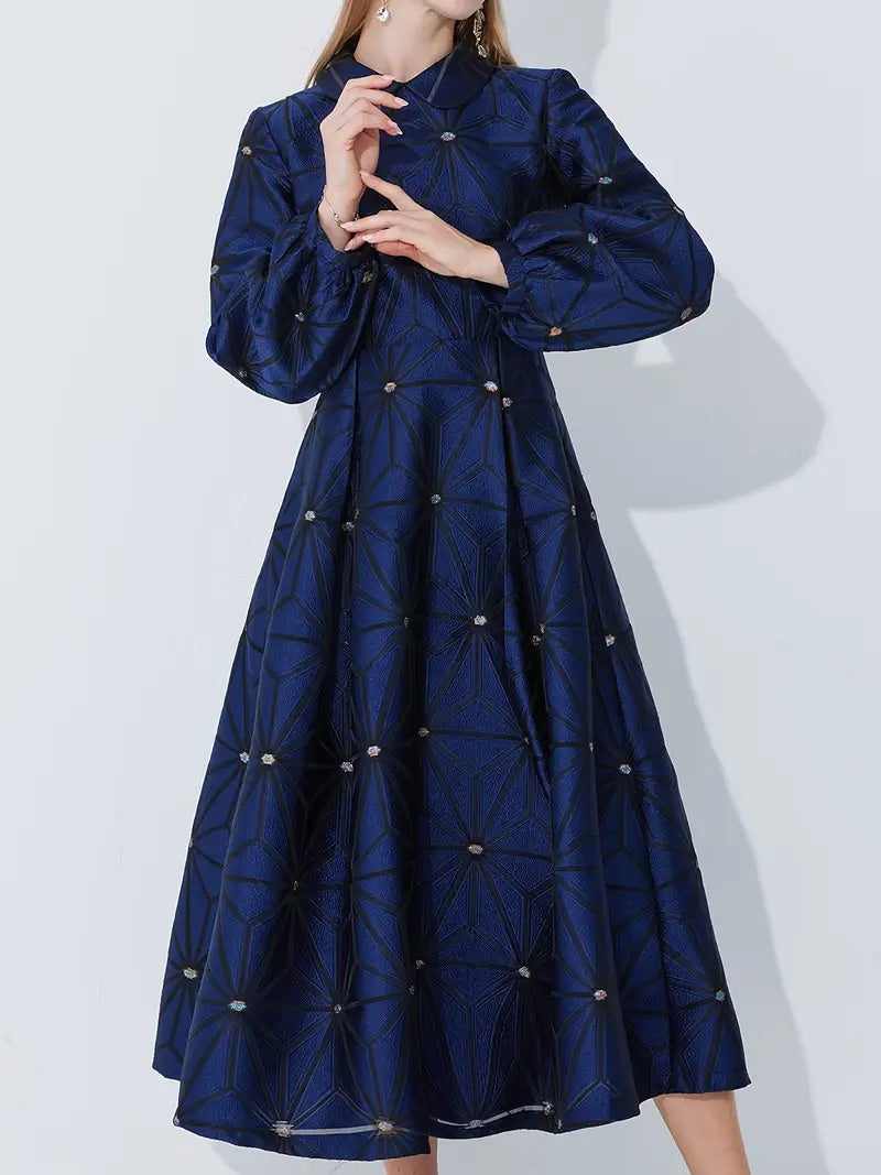 Damska Sukienka Midi z Długimi Rękawami