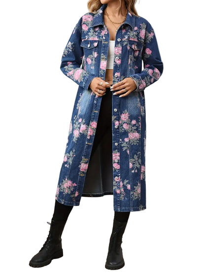 Damski Płaszcz w Kwiaty