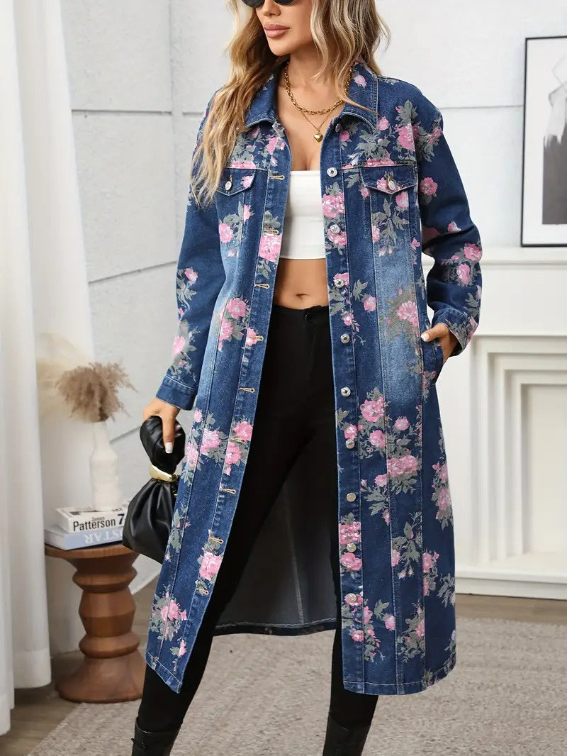 Damski Płaszcz w Kwiaty