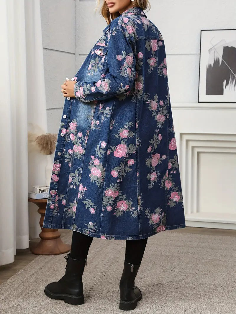 Damski Płaszcz w Kwiaty