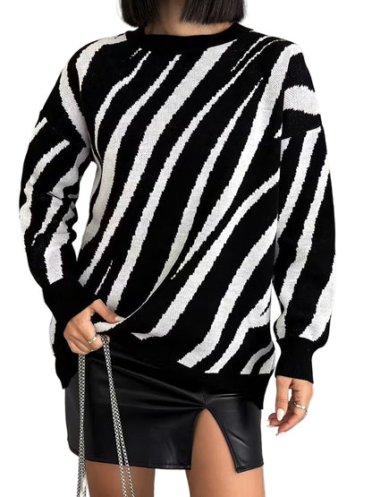 Damski Sweter w Skośne Paski