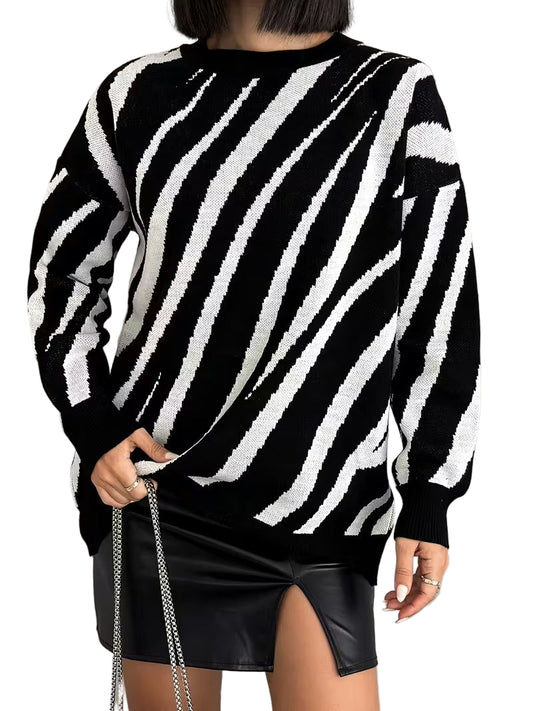 Damski Sweter w Skośne Paski
