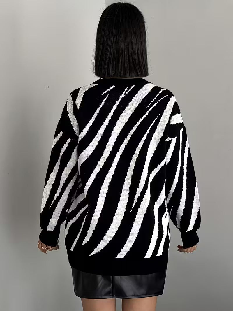 Damski Sweter w Skośne Paski