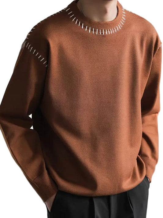 Męski Sweter z Okrągłym Dekoltem i Kontrastowym Szyciem