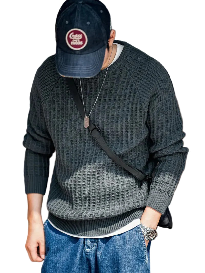 Męski Sweter z Okrągłym Dekoltem i Teksturowaną Powierzchnią