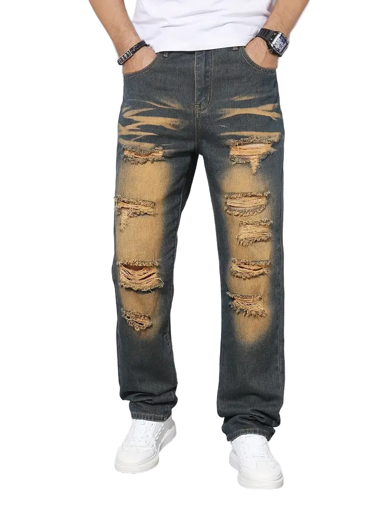 Męskie Spodnie z Rozdarciami i Wypłowieniami