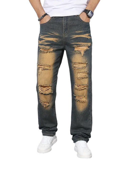 Męskie Spodnie z Rozdarciami i Wypłowieniami