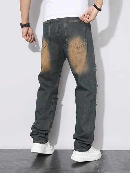 Męskie Spodnie z Rozdarciami i Wypłowieniami