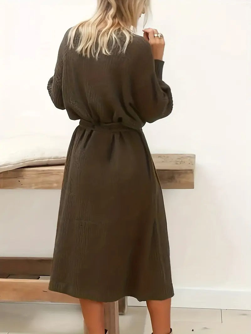 Sukienka Midi Damska z Paskiem